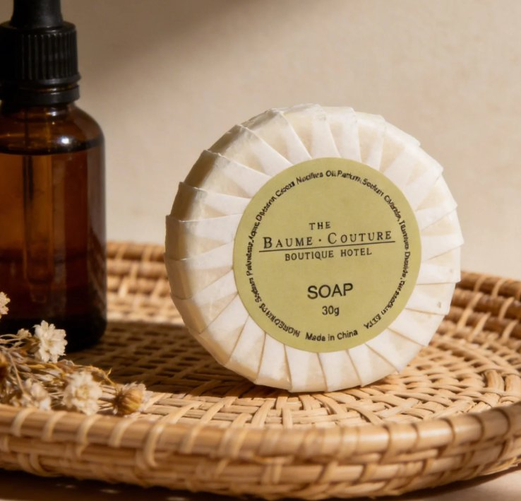 30g Round Hotel Soap with Laminated Paper Packaging and Custom Label