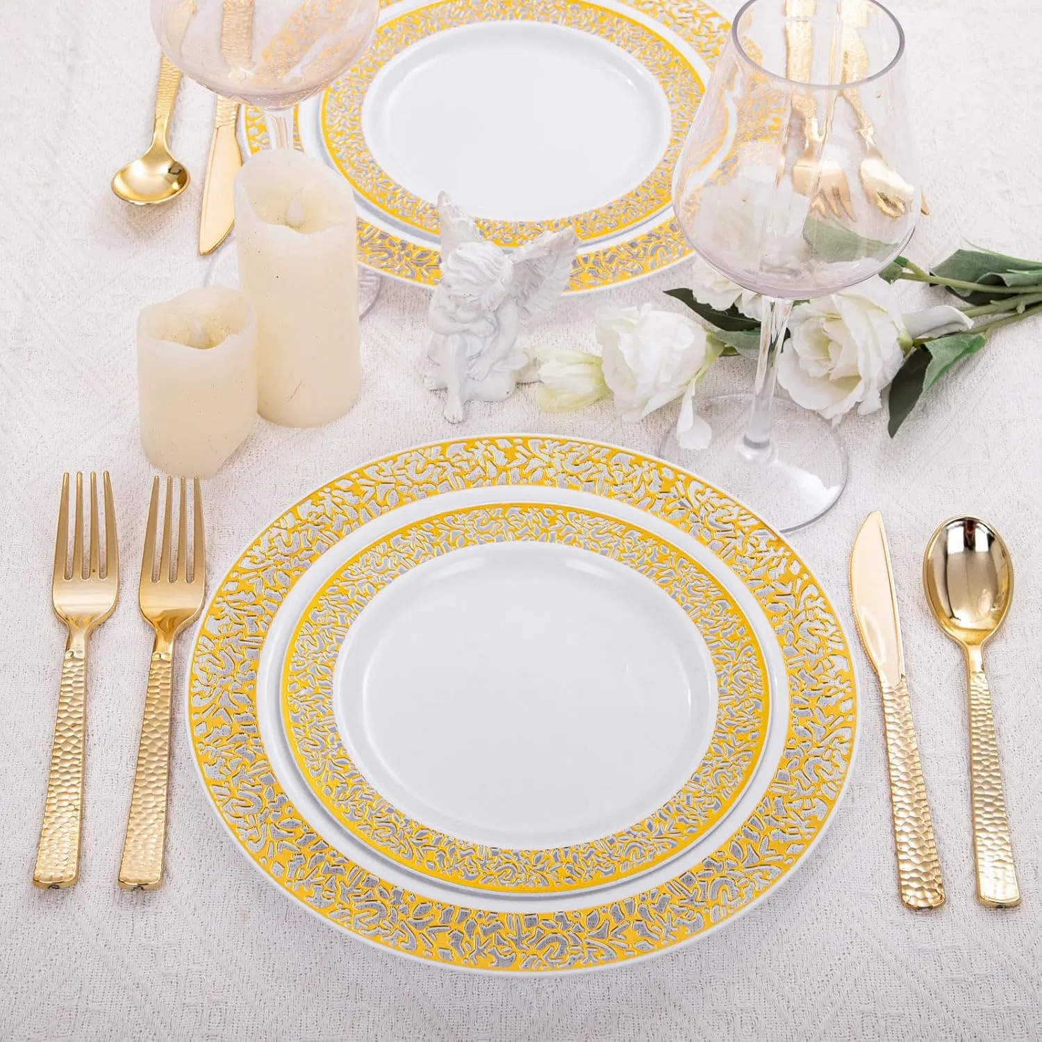 Plastic Gold Silverware Cutlery Disposable Utensils Plastic Knives Gold Forks Disposable Spoons Perfect for Birthday, Party, Wedding