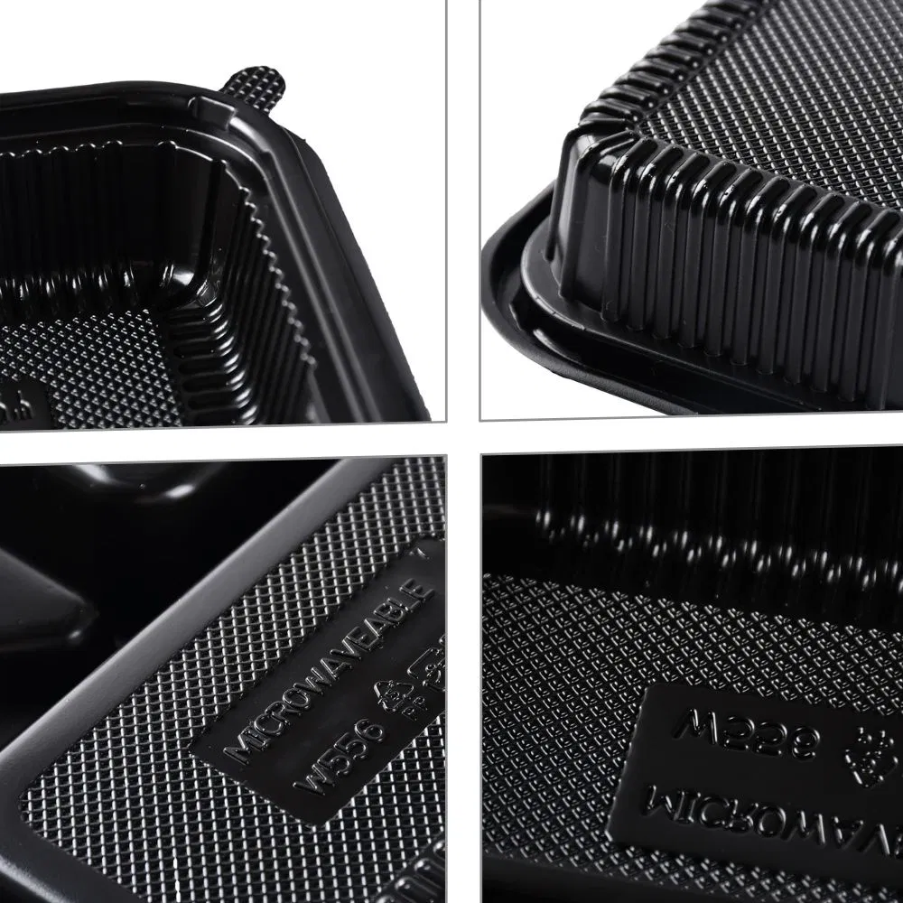 Wholesale Disposable Japanese Takeaway Black Color Food Container Microwaveable Plasticc 5 Pack Snack Lunch Food Packaging