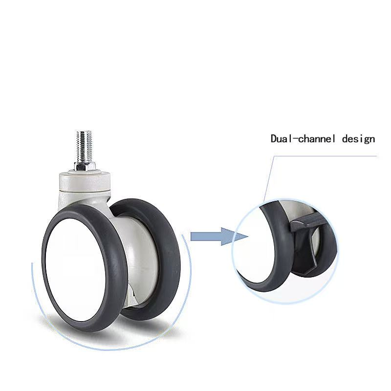 Medical Swivel Casters, Gray Threaded Stem Casters, TPR Silent Wheels with Brakes.