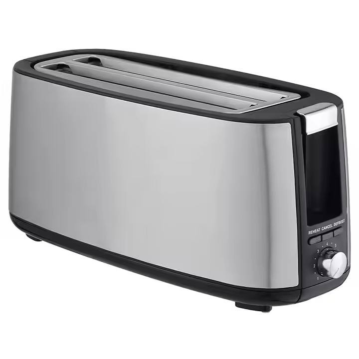 Compact 4 Slice Long Toaster with Extra Wide Slots for Bagels and Bread