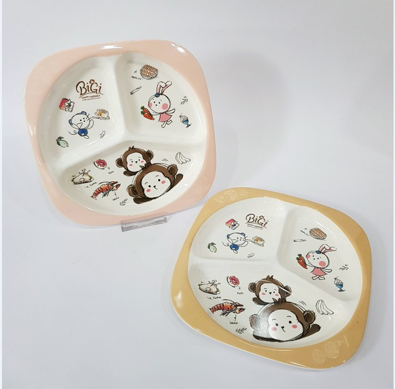 Ready Stock Hot Sales Original Cute Cartoon 3-Divided Plate for Children Restaurant Melamine Plate