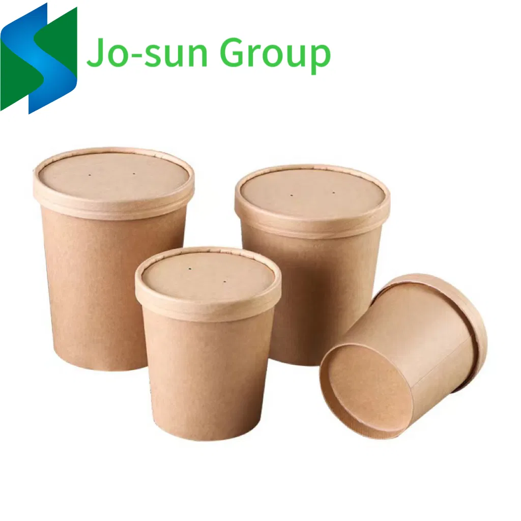 Disposable Brown Kraft Paper Soup Cup Bowl with Paper Lid Take Away Lunch Packing Takeout Food Packaging Bucket