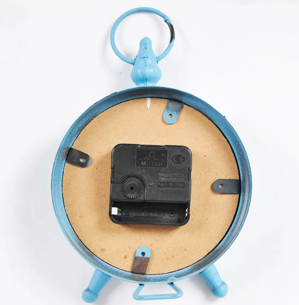 Perfect Gift Metal Frame Table Alarm Clocks Round Blue Iron Table Alarm
