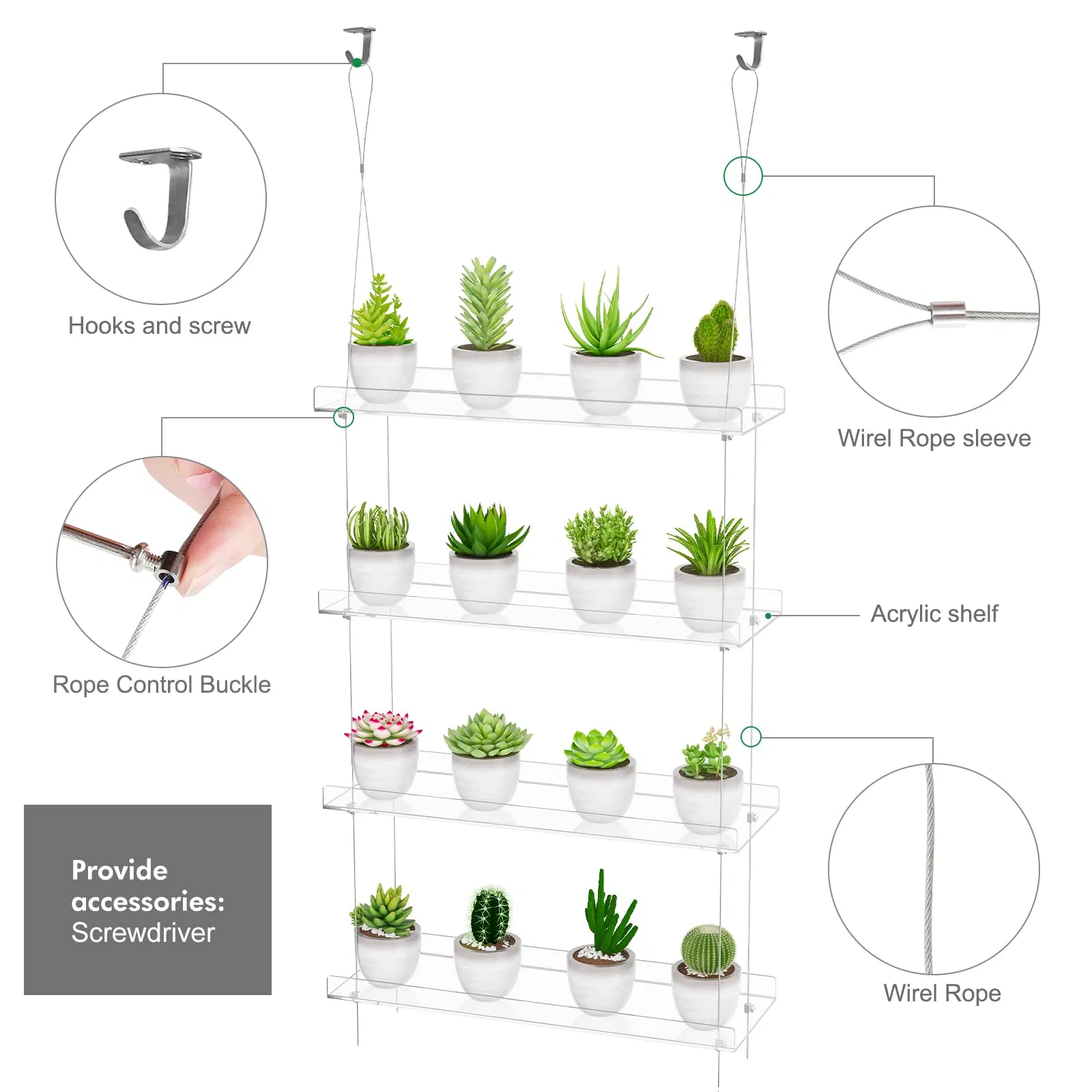 Height Adjustable Indoor Clear Hanging Window Plant Shelves Stand