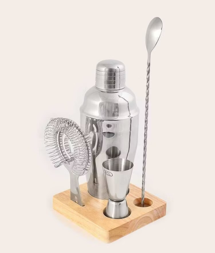 Bartender Tool Kit Stainless Steel Cocktail Shaker Set with Bamboo Stand