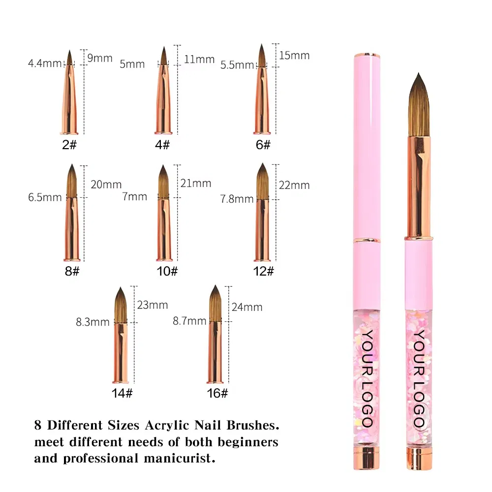 Pink Glitter Liquid Crystal Kolinsky Hair Acrylic Handle Nail Art Brush Kit Drawing Pen Manicure Set Tool