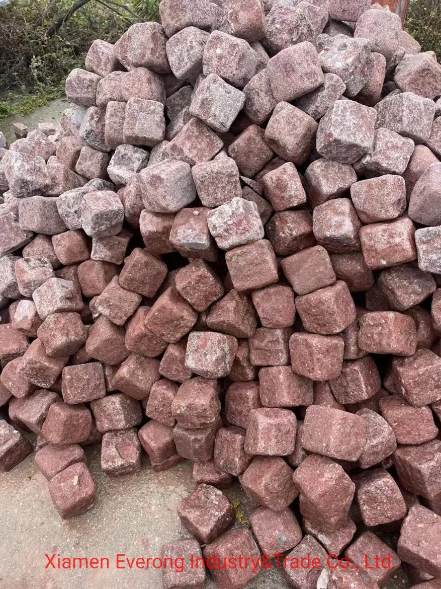 Natural Stone Red Porphyry Cube Stone Cobble Stone with Tumbled for Paving