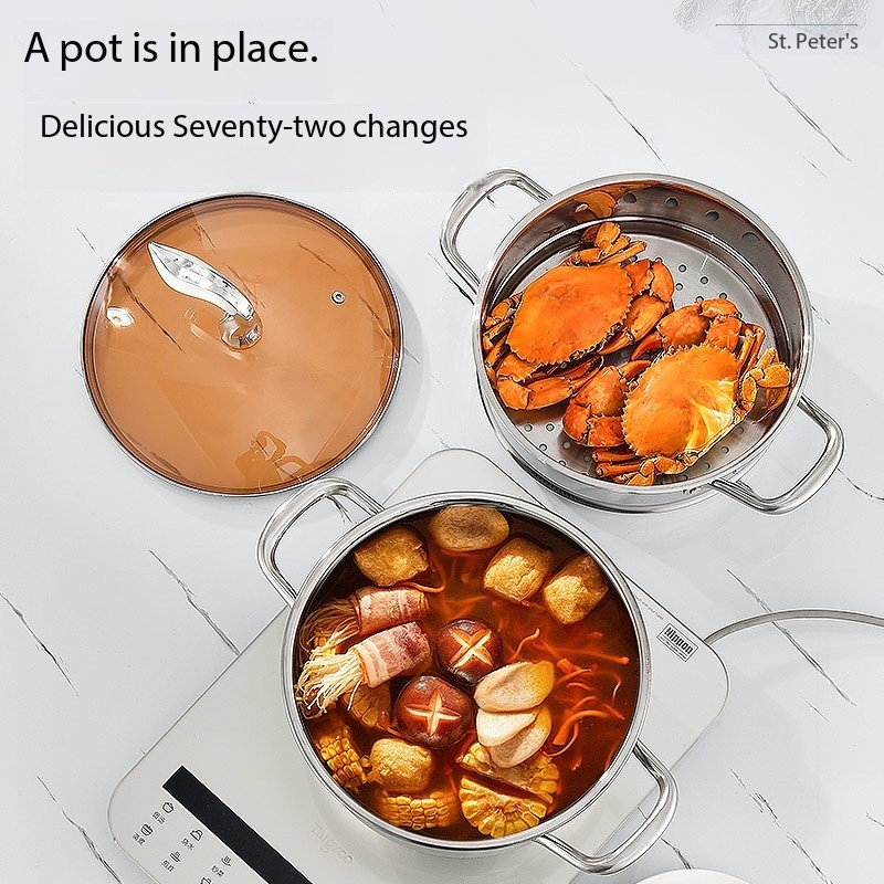 Stainless Steel Double - Layer Steamer Pot, Food Steamer Cookware, Multipurpose Cooking Pot
