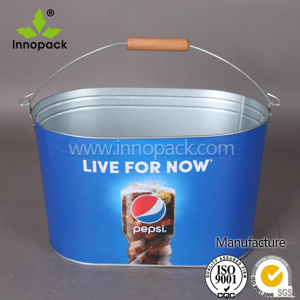 10 Qt Beer Cooler Rectangular Tin Ice Bucket with Wooden Handle with Opener