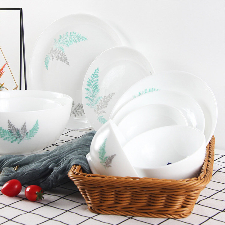 Jade Poecelain Dinner Plates Opal Glassware for Home High Quality Dishes Set