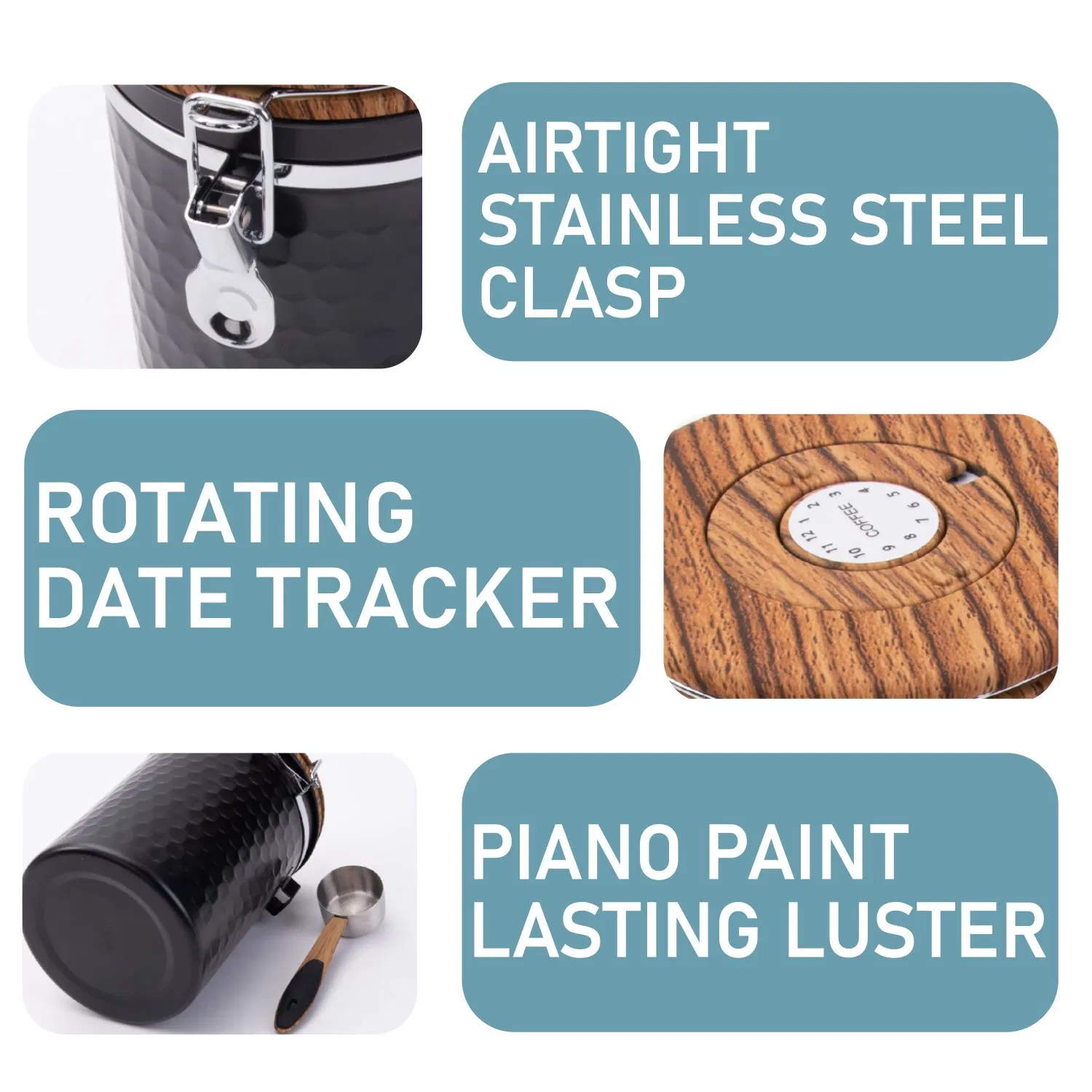 Vacuum Seal BPA Free Silicone 304 Stainless Steel Coffee Airtight Canister for Home Coffee Beans Tea Storage Blue