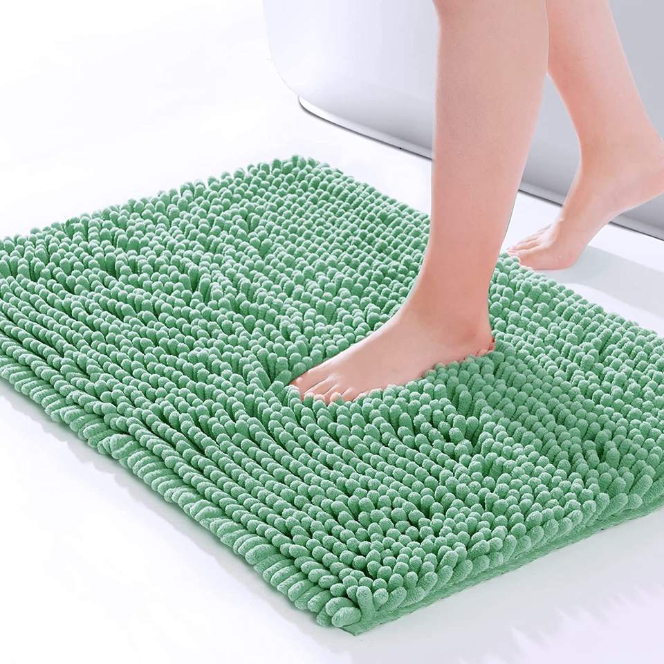 Custom Logo Soft Wholesale Washable Water Absorbent Anti Slip Chenille Bath Mat