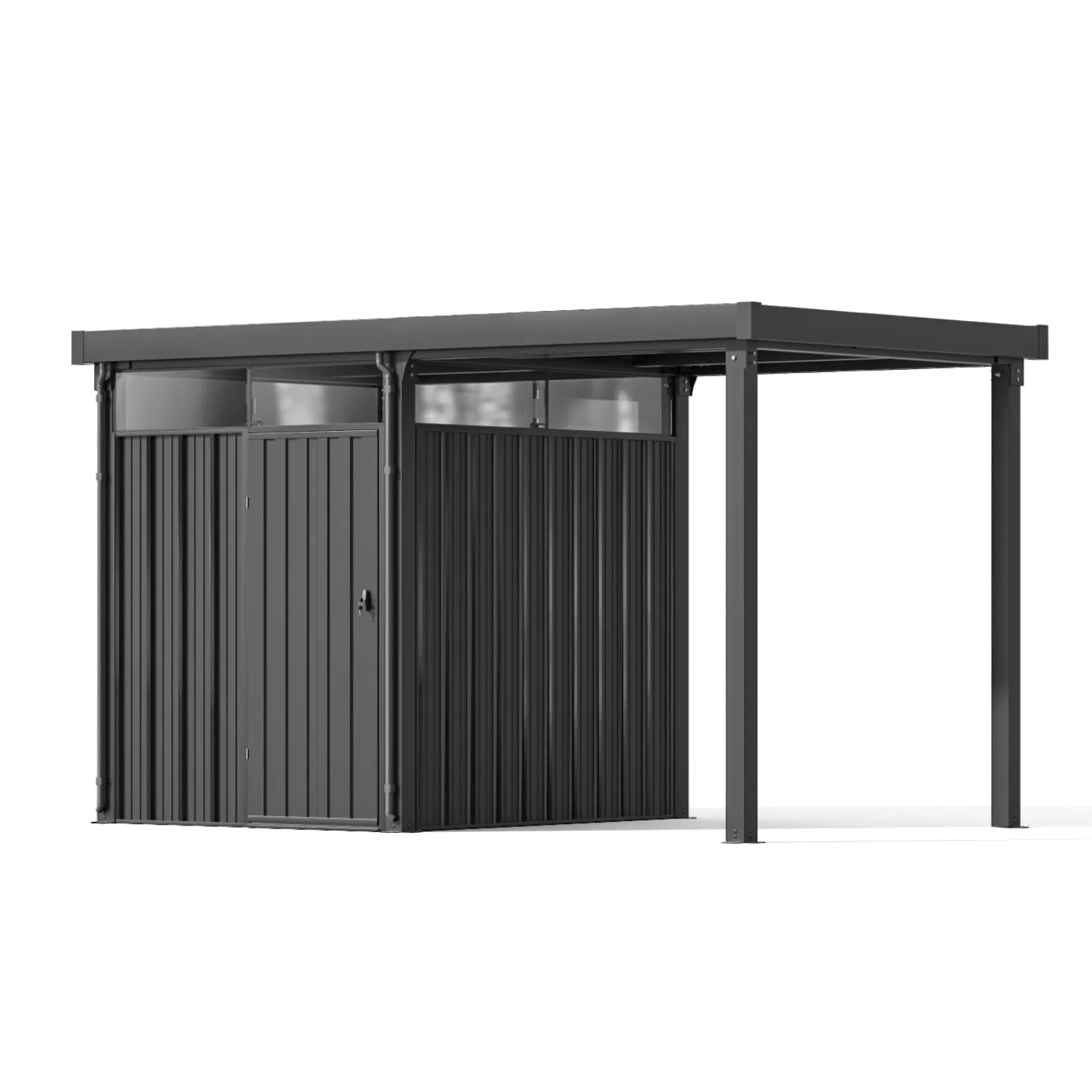 2-in-1 Outdoor Storage Shed, 7' X7' Galvanized Steel Metal Shed