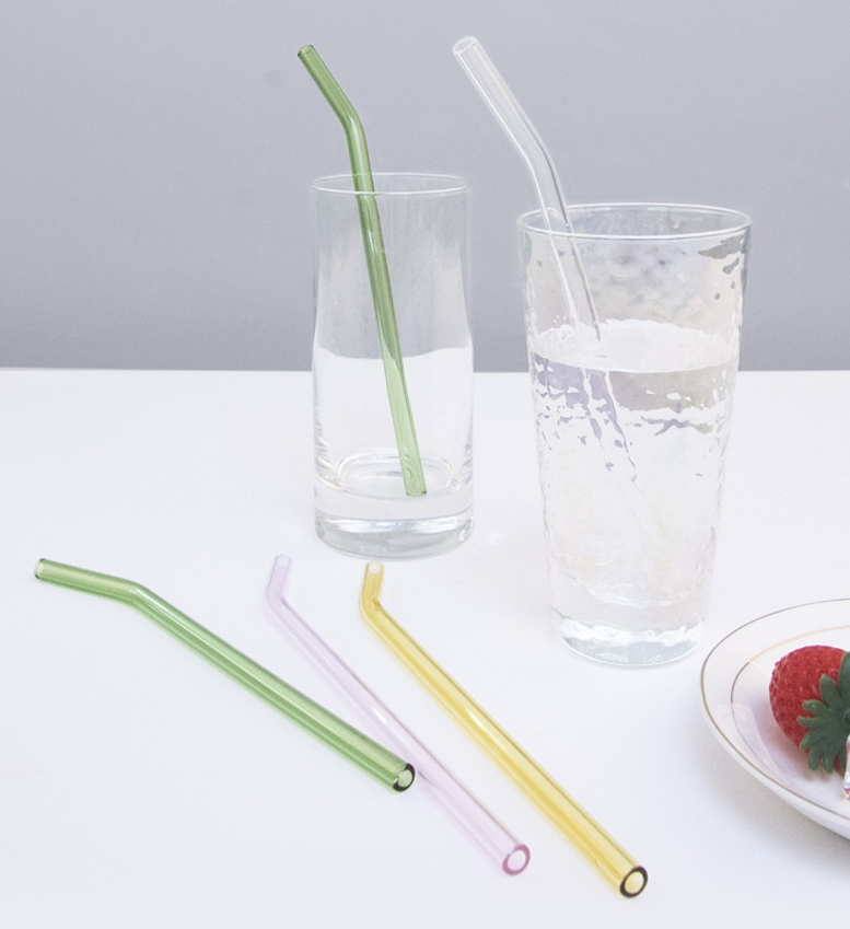 Fashionable Durable Food Grade Glass Straw Four Piece Set with Cleaning Brush