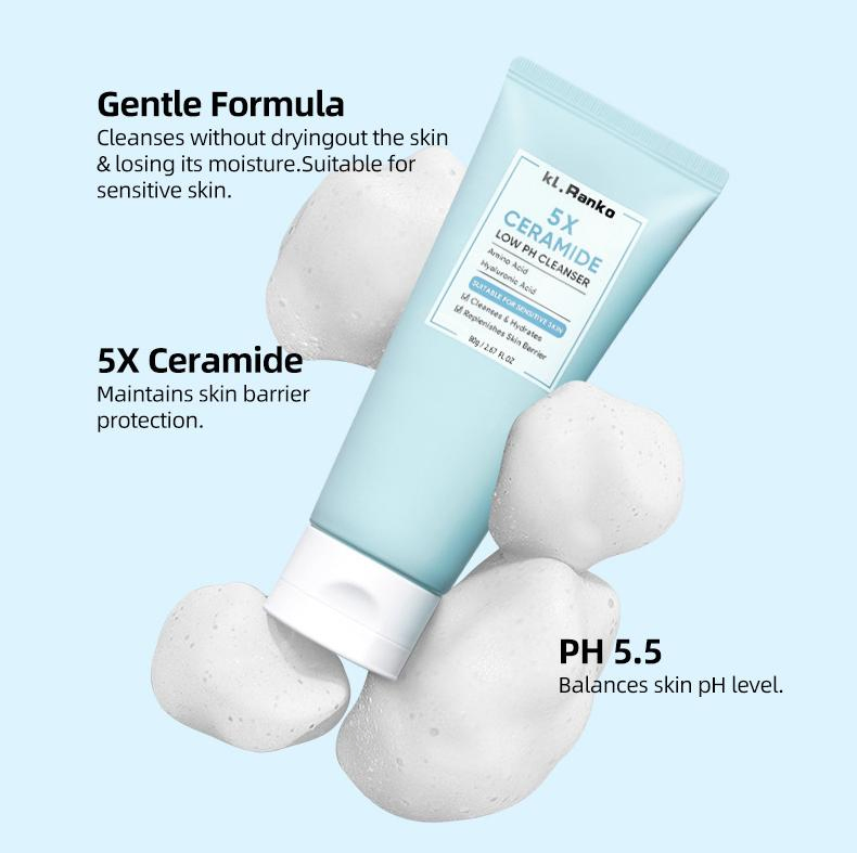 Online Wholesale Ready to Ship 5X Ceramide Low pH Cleanser Facial Wash Gentle Cleanser for Sensitive Skin 80ml Face Wash Sabun Cuci Muka Pembersih