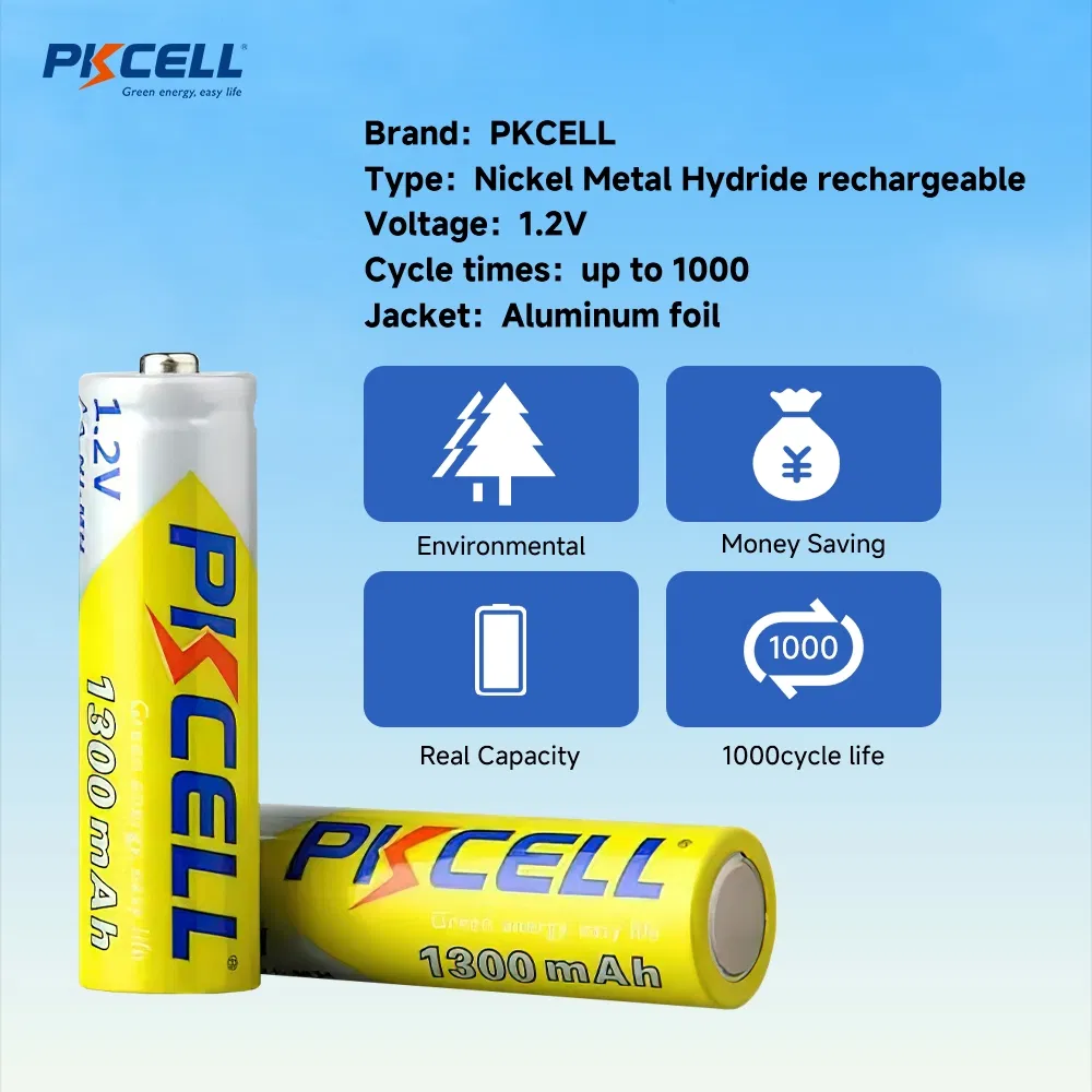 High Power Pkcell 1.2V NiMH AA Rechargeable Battery 1300mAh for Digital Products