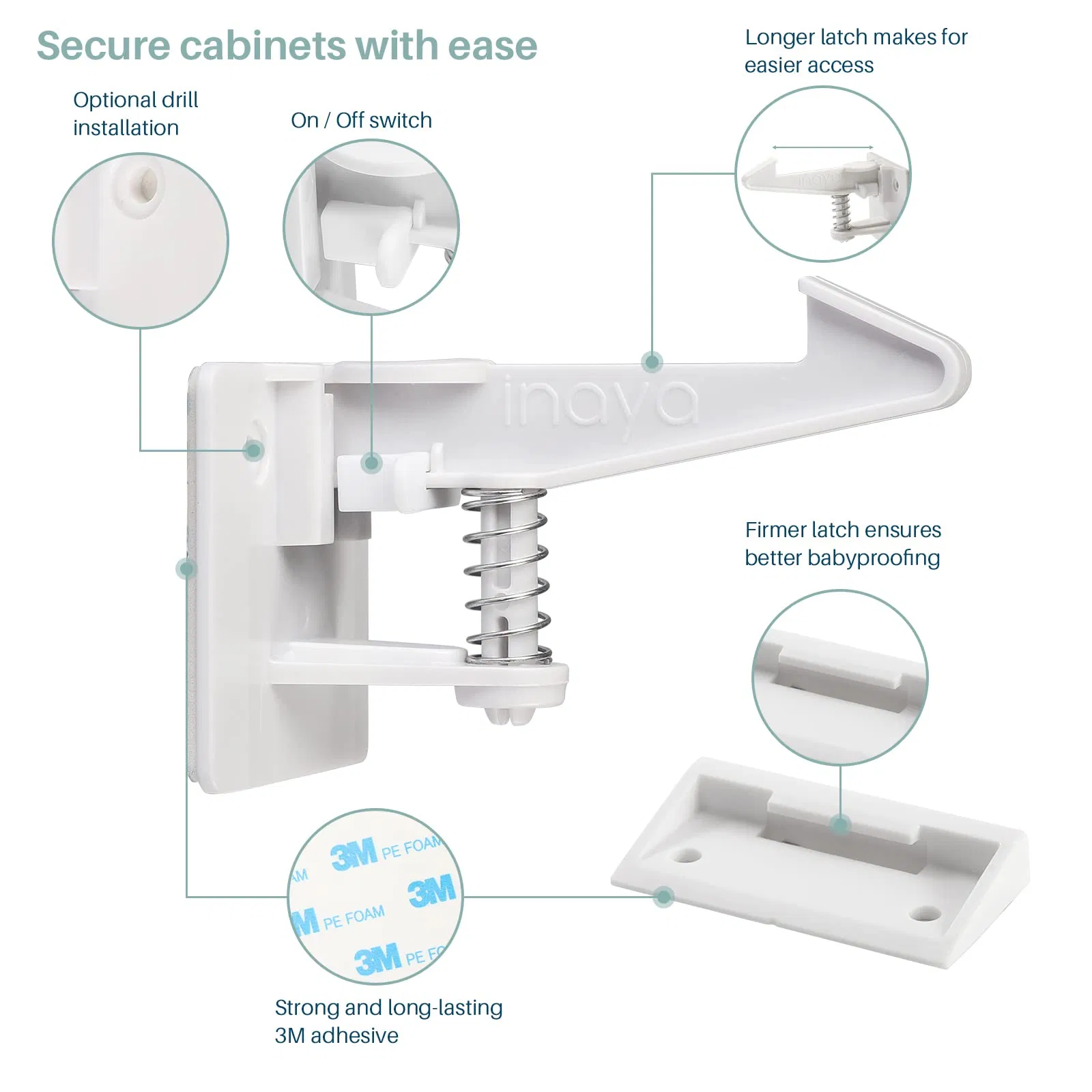 Universal Cabinet Locks Child Safety Latches Baby Proofing Drawers Locks