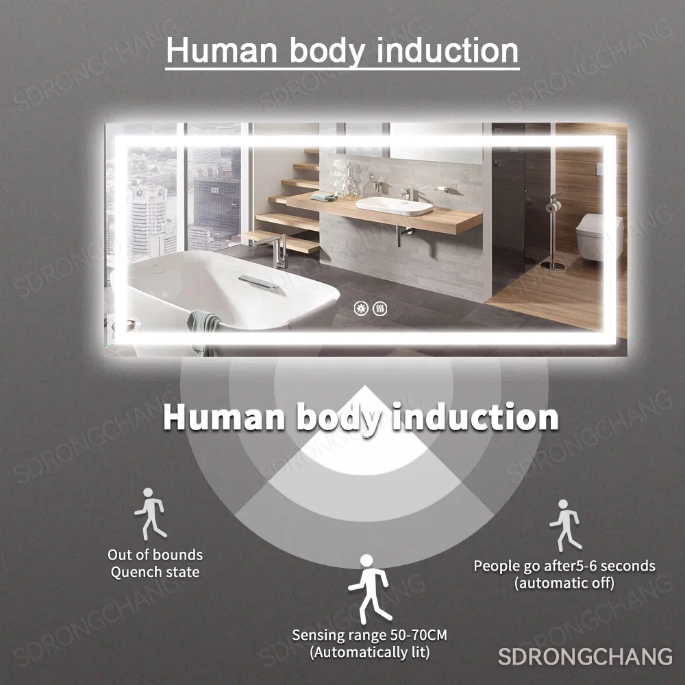 Rectangle Front Light Glass Decoration Tempered Bluetooth Light Wall LED Smart Mirror