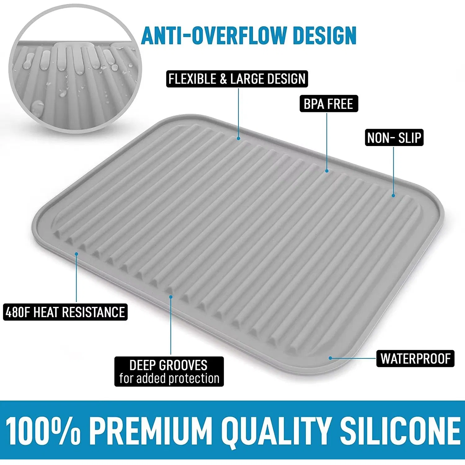 Силиконовый коврик для сушки посуды, не скользит, термостойкий