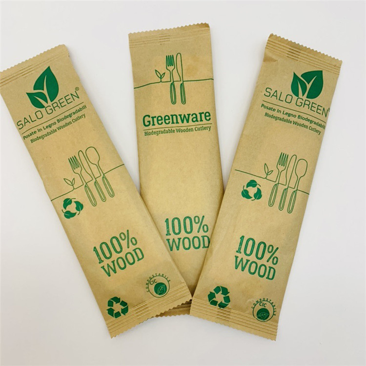 Disposable Eco Friendly Wood Cutlery, Wooden Cutlery Set with Bag