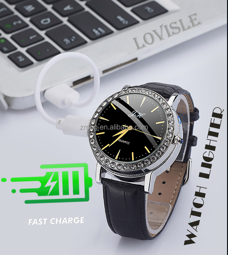 Men's Watch Lighter Fashion Rechargeable USB Electronic Casual Quartz Wristwatch Windproof Flameless Cigarette