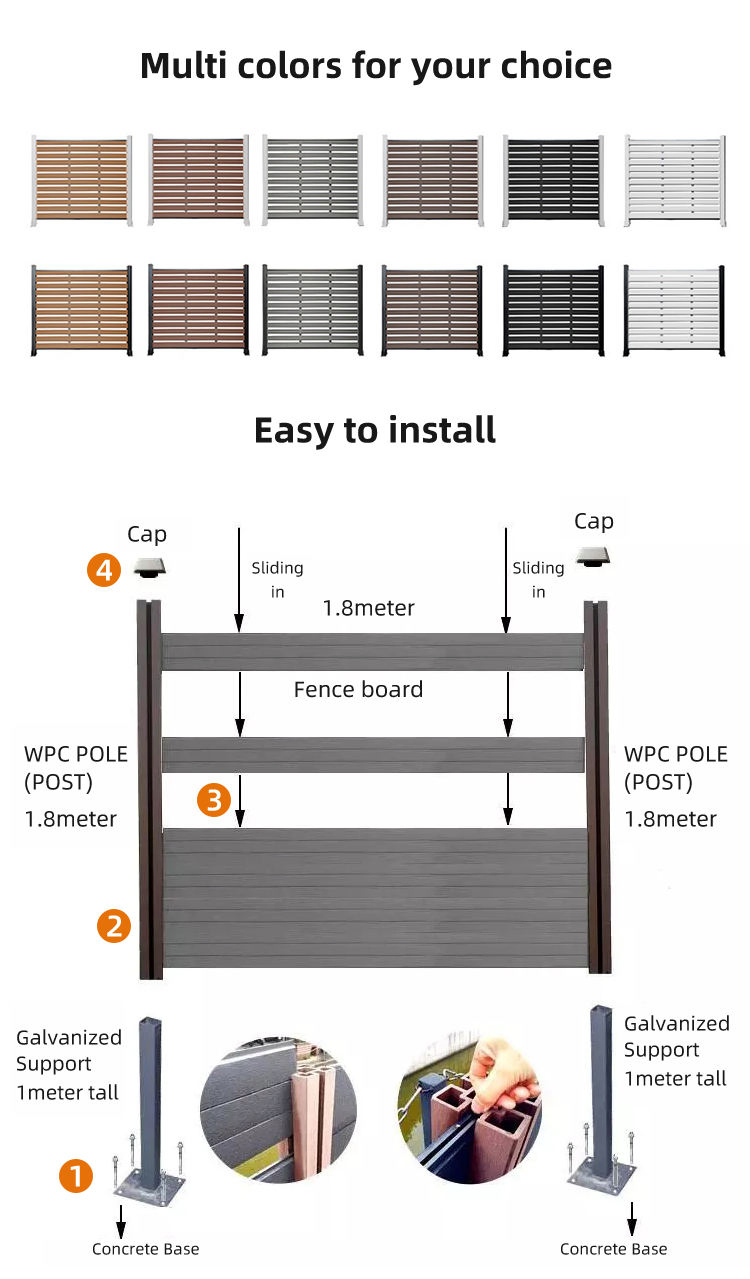 Popular Outdoor Garden Decorative Fencing Board Waterproof WPC Composite Wood Fence Panel