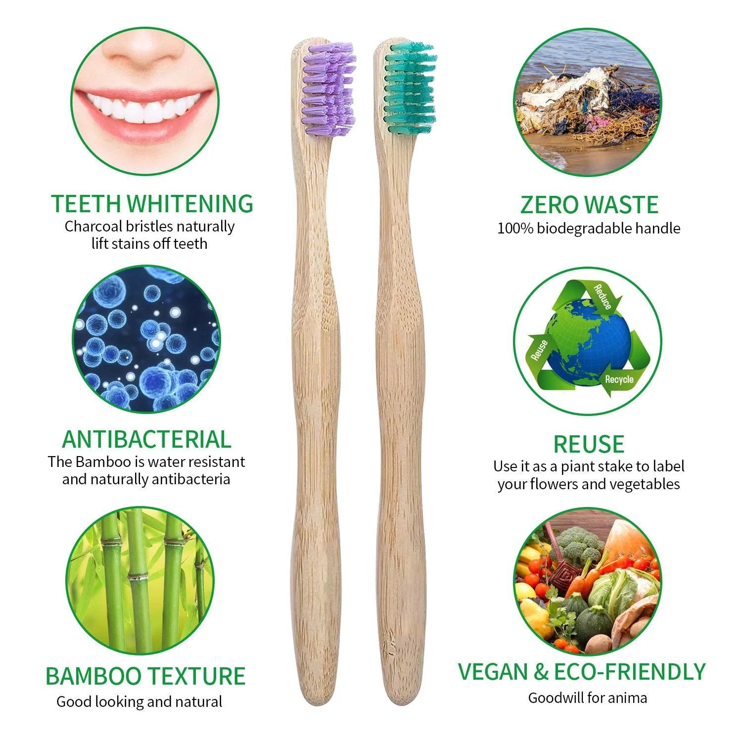 Eco Charcoal Bamboo Toothbrush Long Handle for Deeply Oral