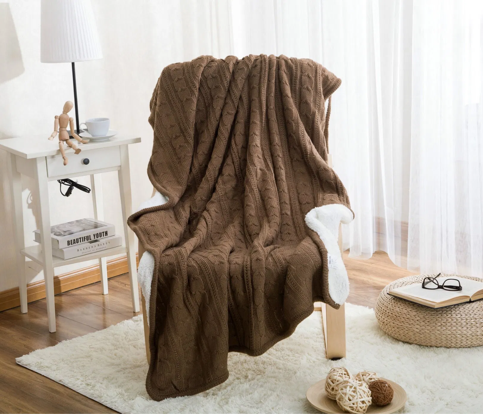 Dyed One Side Brushed Sherpa Faux Fur Sherpa, Fleece, Waterproof Bonded Printed Polyester Fleece Blanket