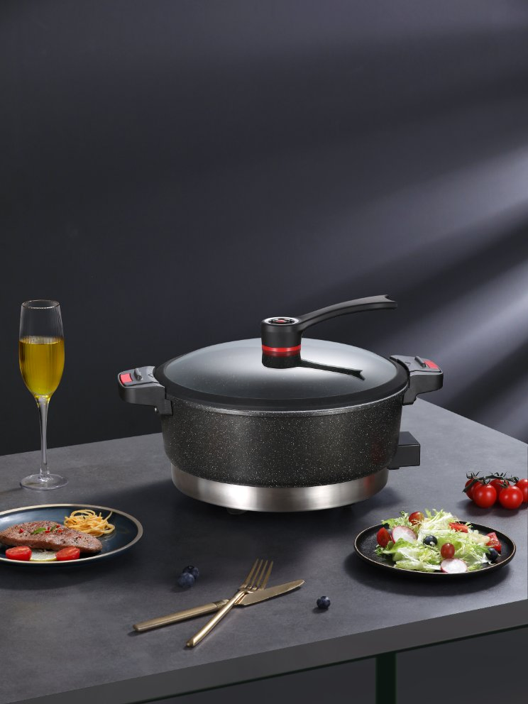 Multi-Function Electric Hot Pot Double Handle Non-Stick Pot with Steamer 32cm