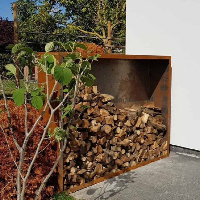 Patio Corten Steel Wood Storage Outdoor Rustic Log Holder