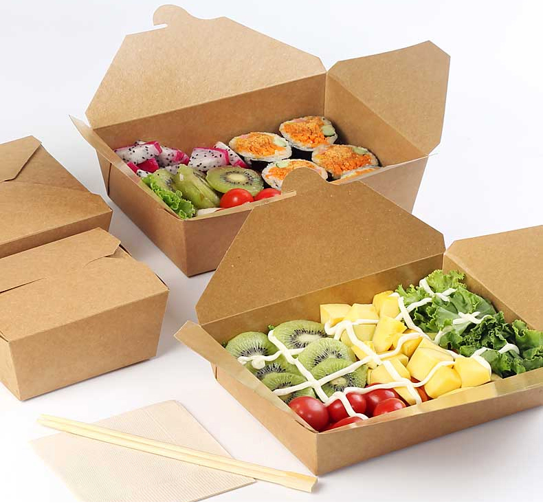 Custom Disposable Restaurant Togo Container Take Away Lunch Packing Boxes for Fast Food Grade Kraft Paper Packaging Box
