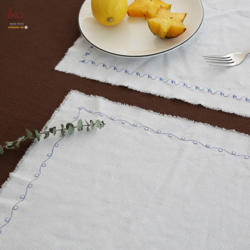 Flower Luxury Coffee Dinner Home Fabric Wedding Wholesale Indoor Outdoor Christmas Decoration Factory Embroidered Fringe Cotton Linen Table Place Mat