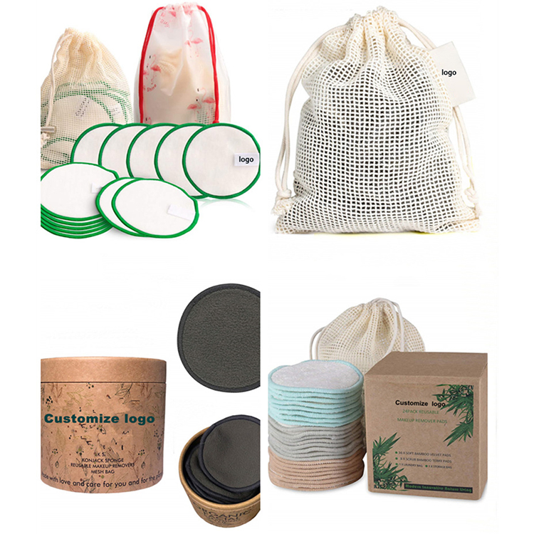 Wholesale Facial Reusable Make up Remover Pads Tower Cloth Microfiber Bamboo Fiber Cotton Makeup Remover Pad with Wash Net Bag