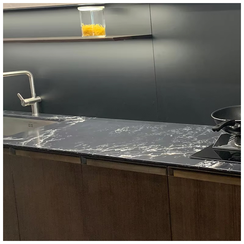 Engineered Ice Black Quartz Surface Slab for Kitchen Countertops