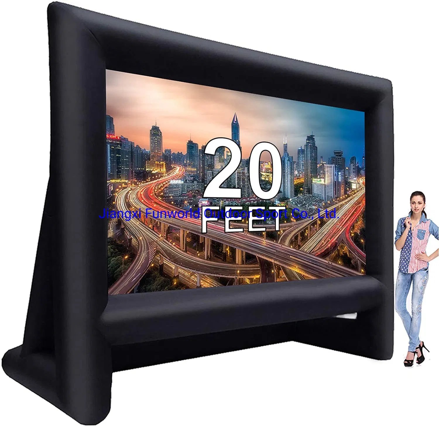 20 Feet Inflatable Outdoor Movie Projector Screen, Blow Projector Screen Projection Screen for Outdoor Backyard - Includes Big Power Fan, Base Stakes,