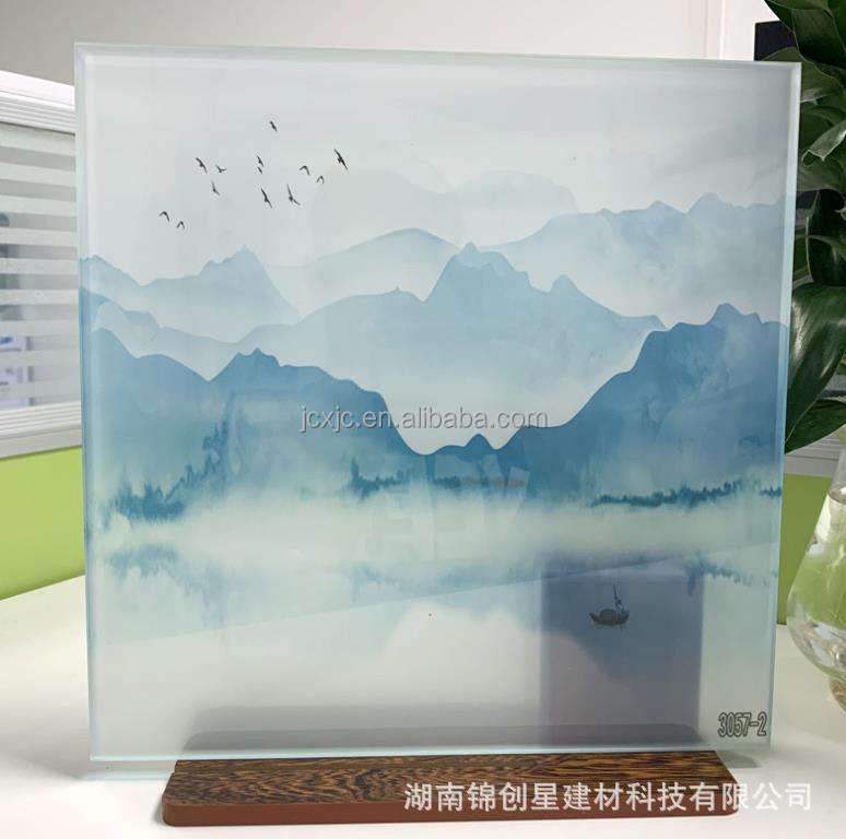 Artistic Silk Laminated Tempered Glass with Color Film Wire Decorative Craft Glass Deep Processed