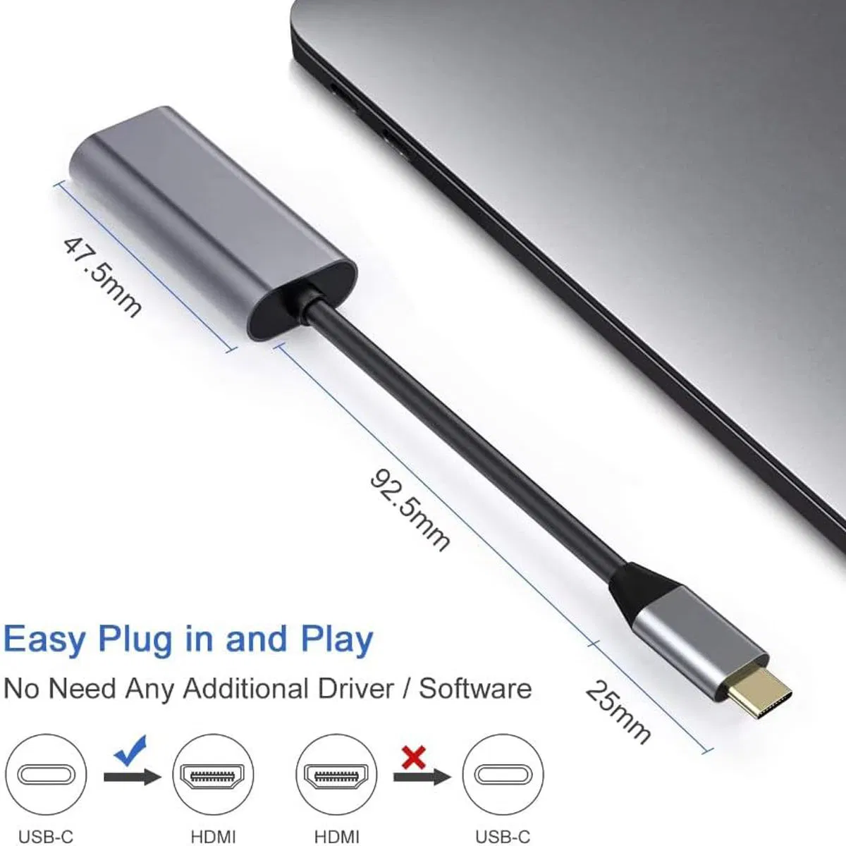 HDMI Male to USB Type C Female Converter 4K 60Hz HDMI to USB C Adapter Display Suitable for Type C Interface for PS5 Computer