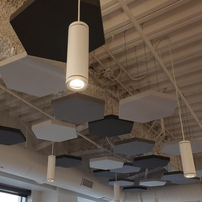 Huamei Factory Suspended Board Hexagon Fiberglass Acoustic Ceiling Cloud Ceiling