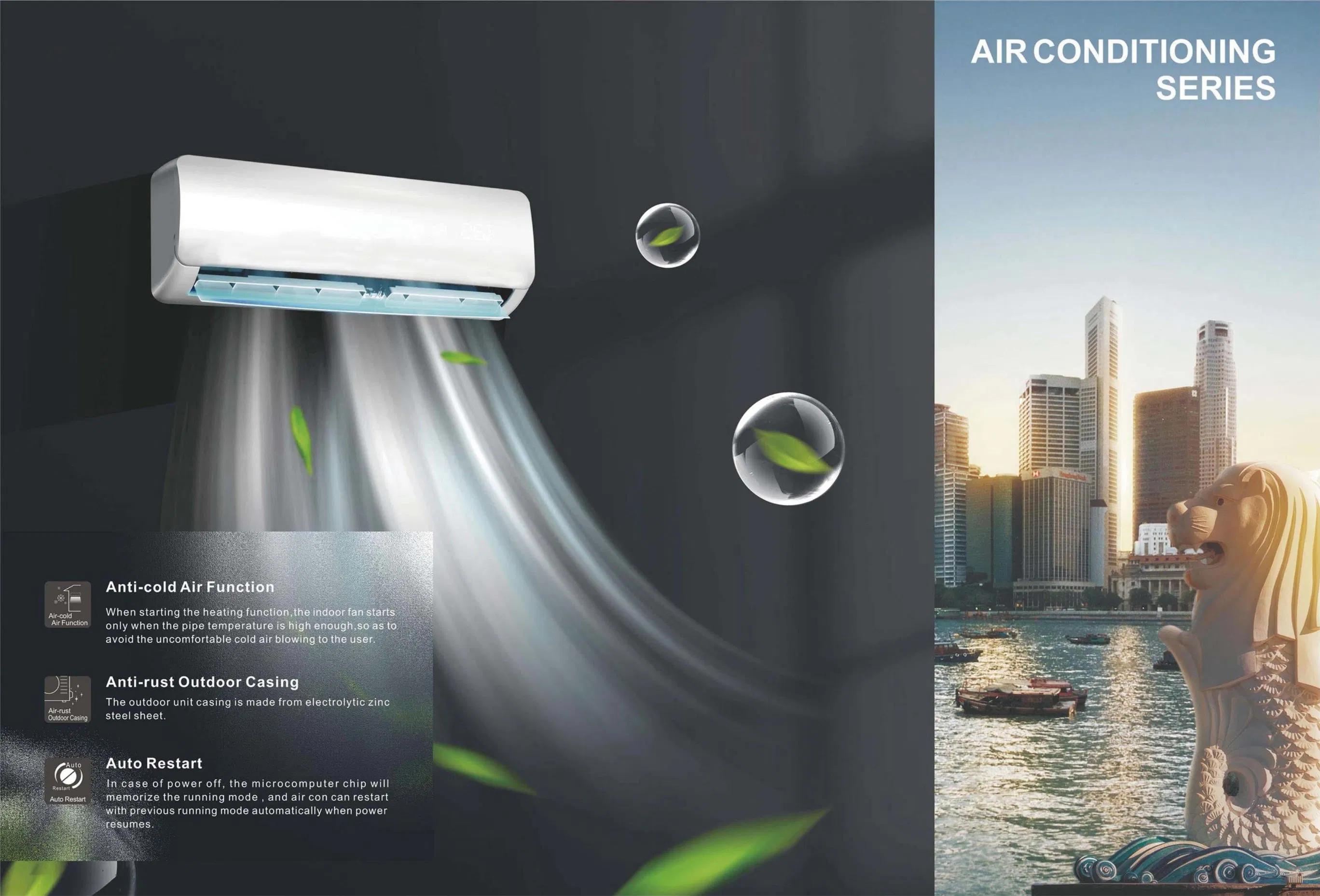 Кондиционер ZERO 9000-24000 BTU, настенный, охлаждение