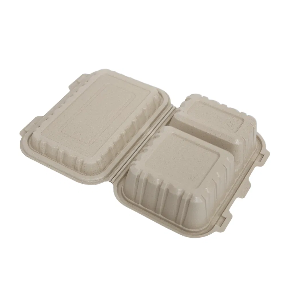 Eco-Friendly Disposable Rice Husk Double Compartment Lunch Box for Takeaway