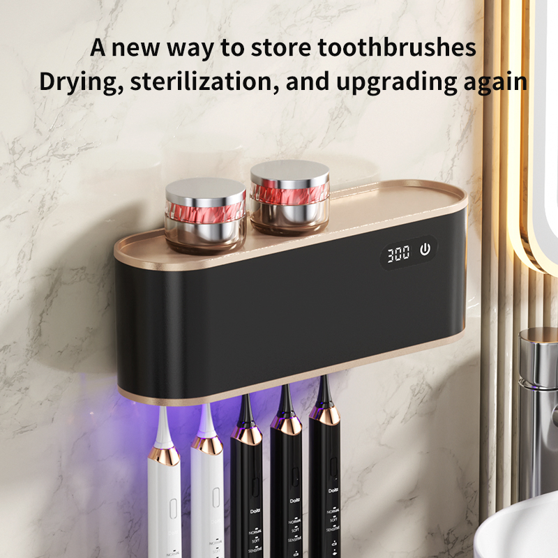 UV Sterilization Drying Toothbrush Holder Wall Mounted Punch-Free Toothbrush Storage Rack
