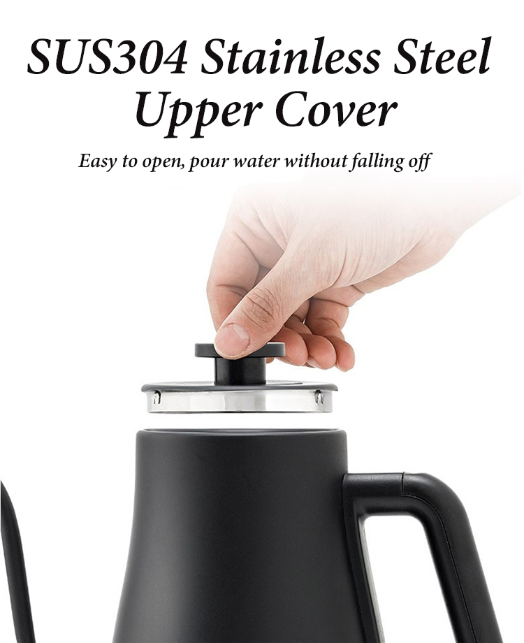1000ml Stainless Steel Gooseneck Kettle Metal Black Gooseneck Coffee Electric Kettle with Gooseneck Spout