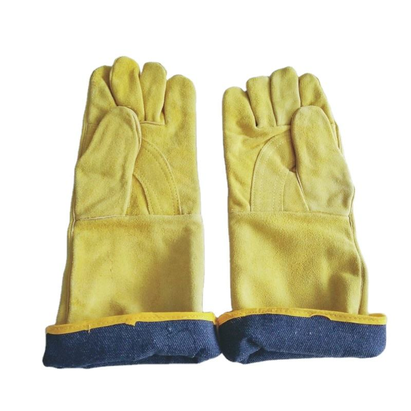 Length 39cm Heat Resistant Durable Cowhide Mitts Leather BBQ Gloves for Outdoor Working
