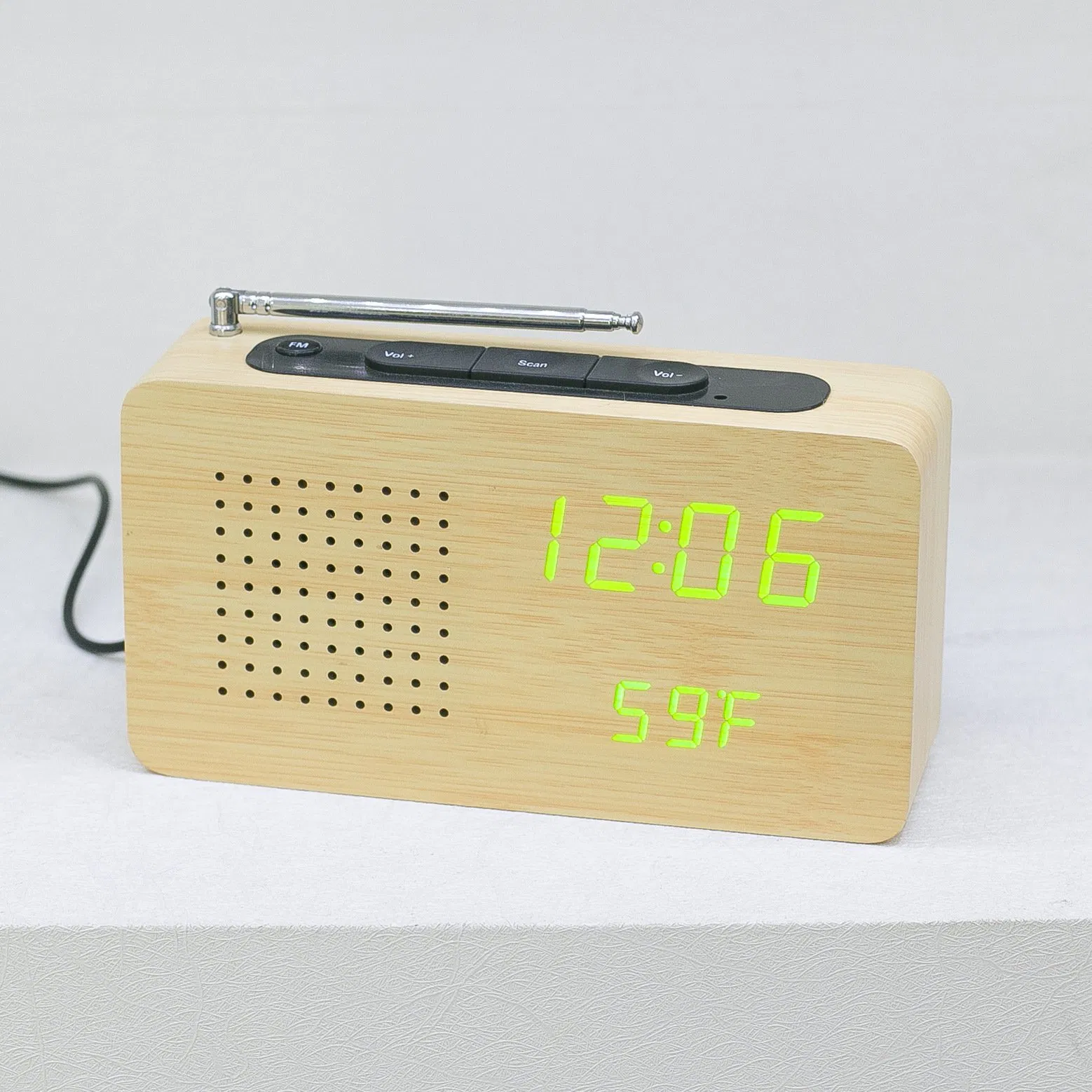 Ретро деревянный LED FM радио-часы с термометром