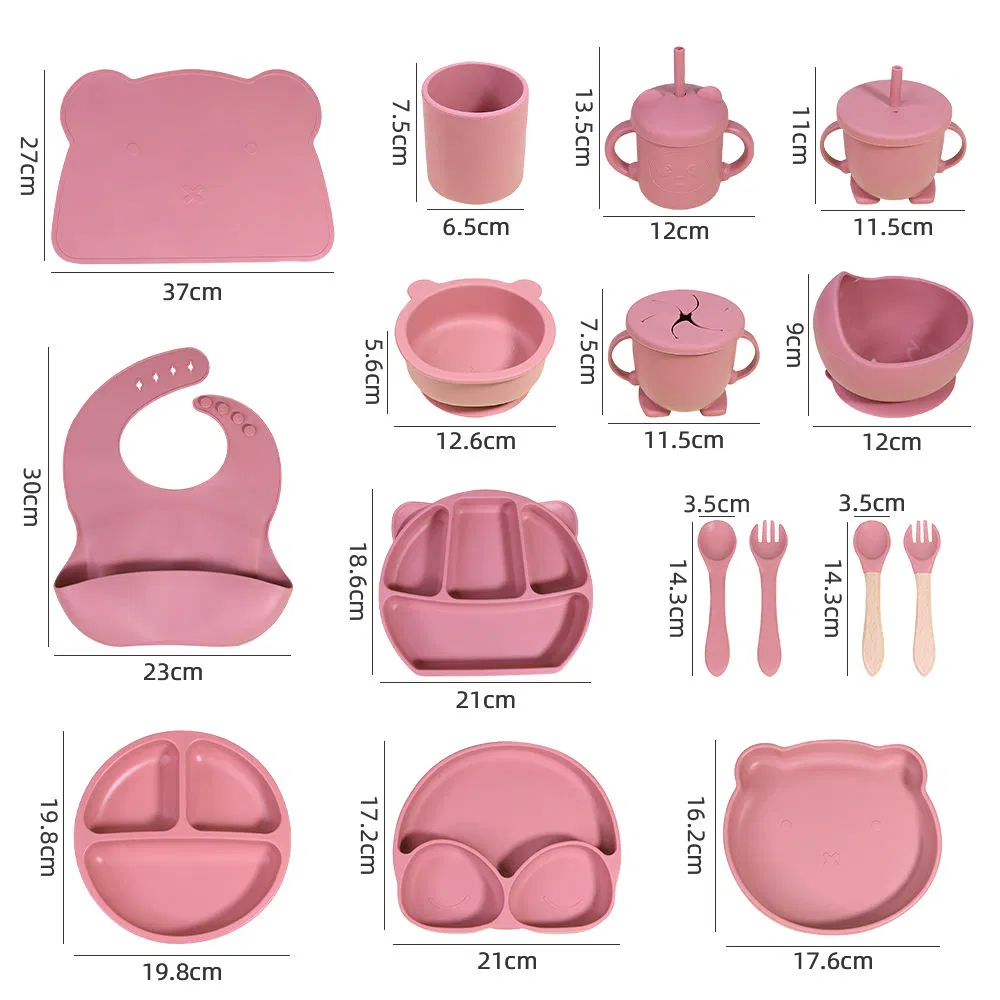 Kids Weaning Products Silicone Tableware Plate Bowl Spoon Fork Baby Feeding Sets