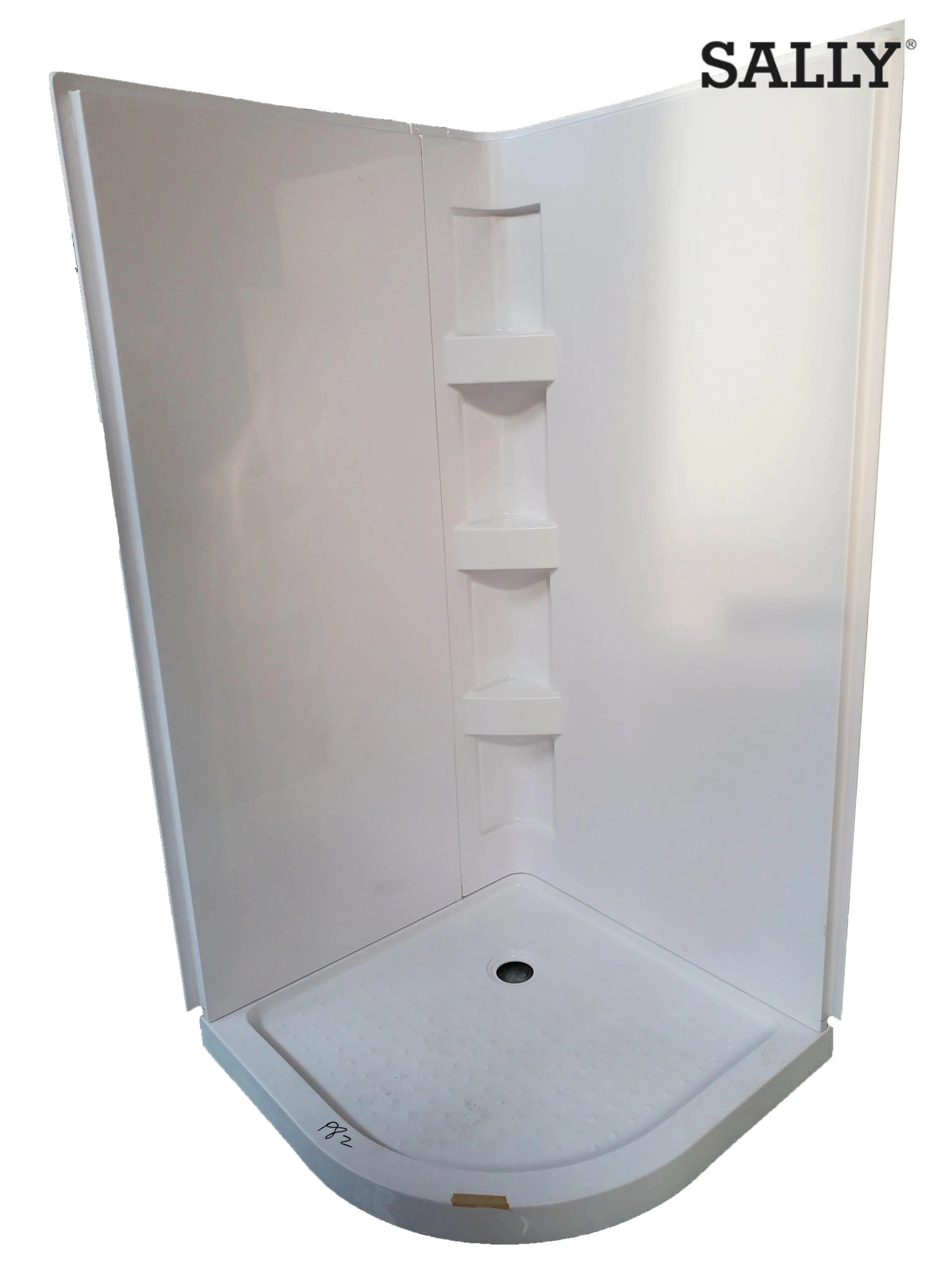 Sally ABS Acrylic Shower Base Corner Round Arc Enclosure Shower Tray 38X38X3 Inch with Behind Offset Drain Single Threshold in White