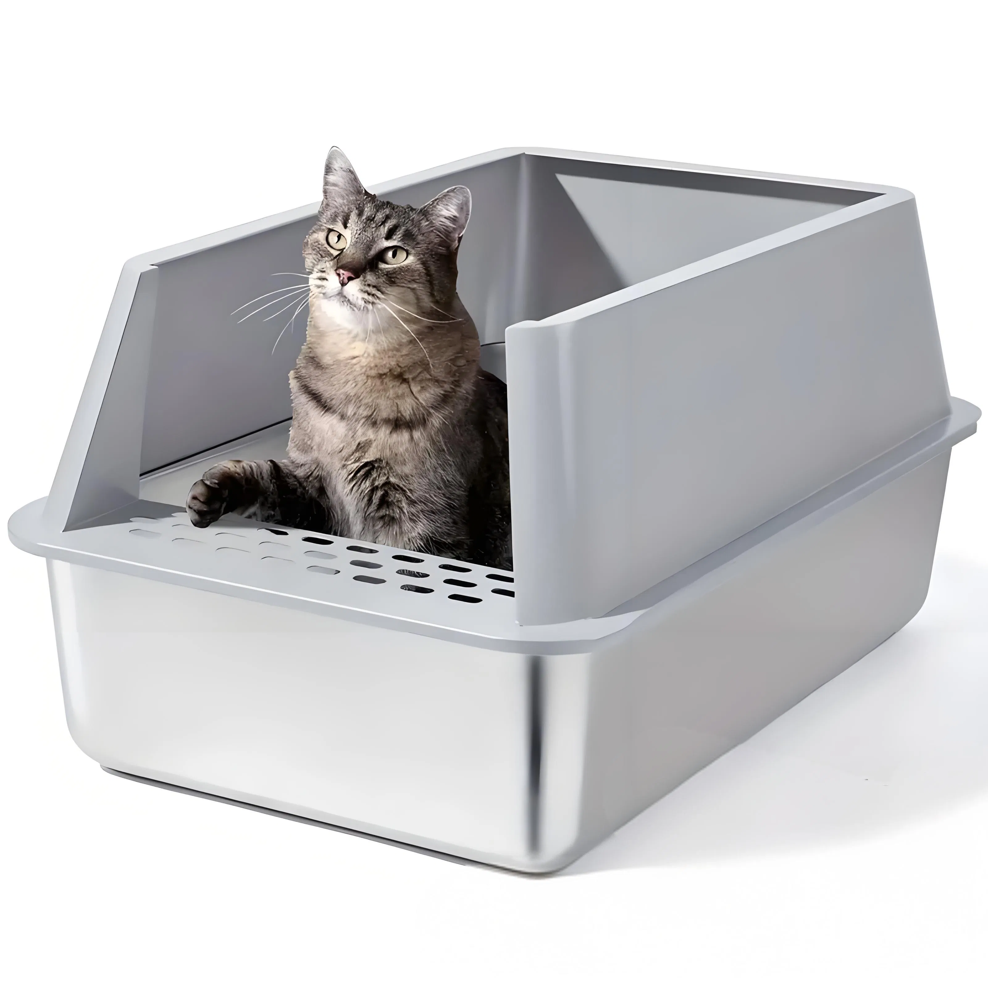 Anti-Corrosive Family-Friendly Cat Litter Box in Stainless Steel