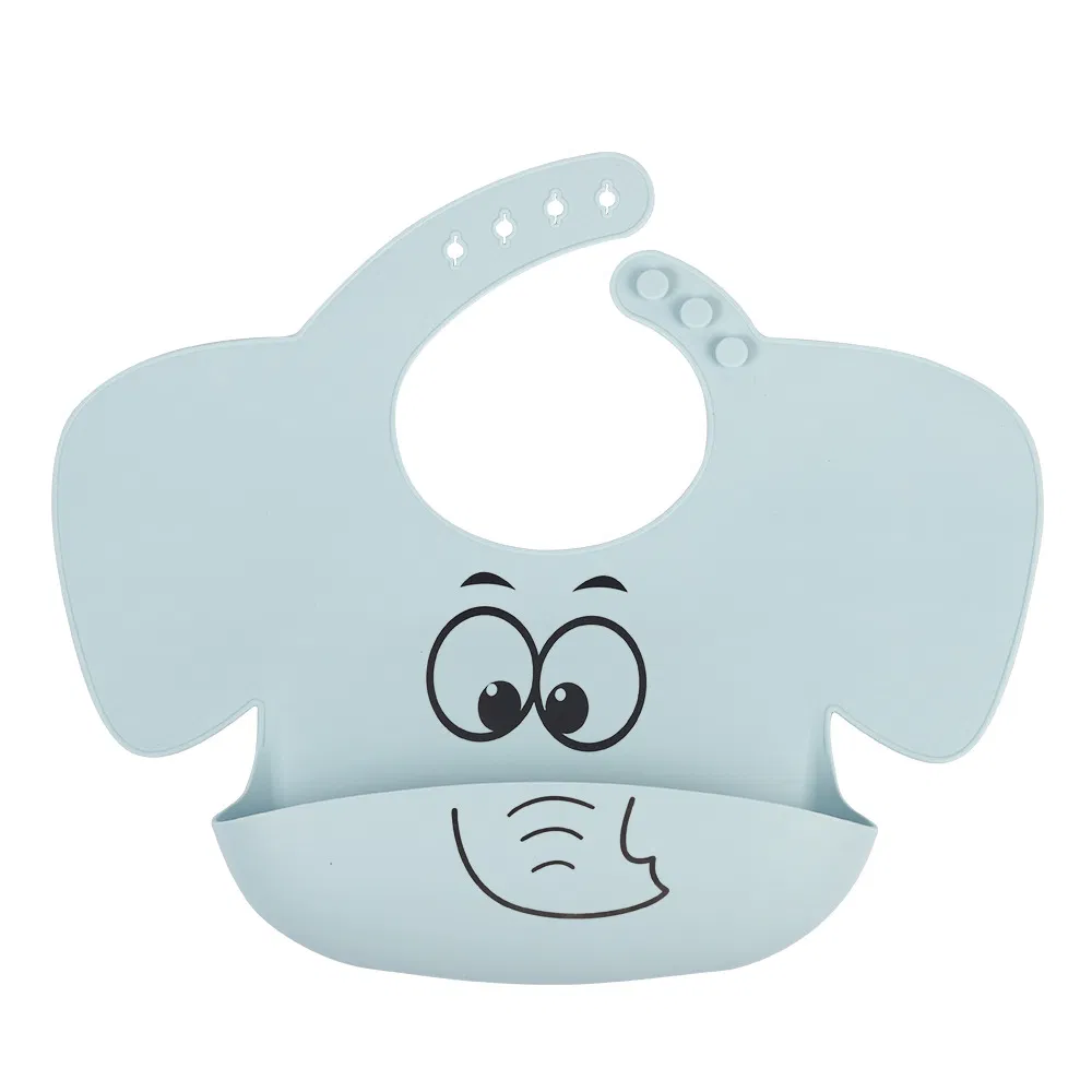 Durable and Waterproof BPA Free Adjustable Elephant Shaped Silicone Baby Bibs for Girls & Boys
