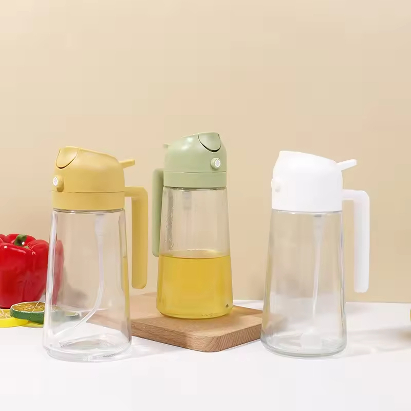 Premium 2-in-1 Round Glass Oil Spray Bottle Kitchen Cooking Mist Dispenser Bottle with Silicone Brush for Olive Oil Serving